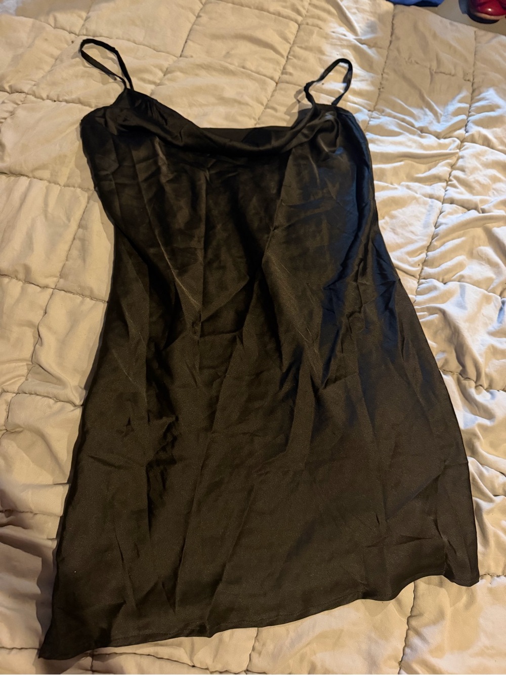 SHEIN Black Satin Mini Slip Dress with Spaghetti Straps